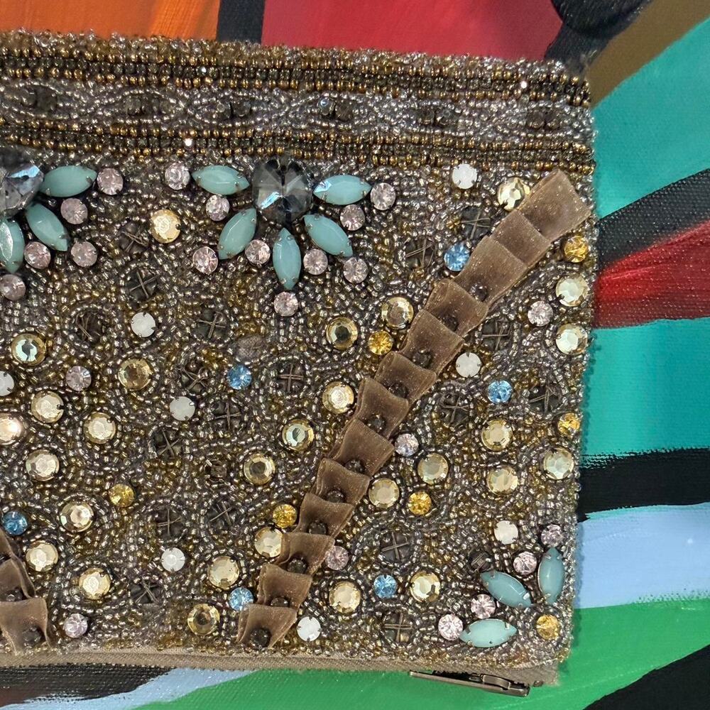 Anthropologie Heavy Beaded Zipper Bag Clutch Girly Coquette Hoco Special - Picture 5 of 6